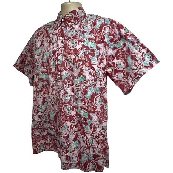 Go Barefoot Mens Vintage Reverse Print Red Pullover Hawaiian Shirt Large Pocket - Picture 4 of 10